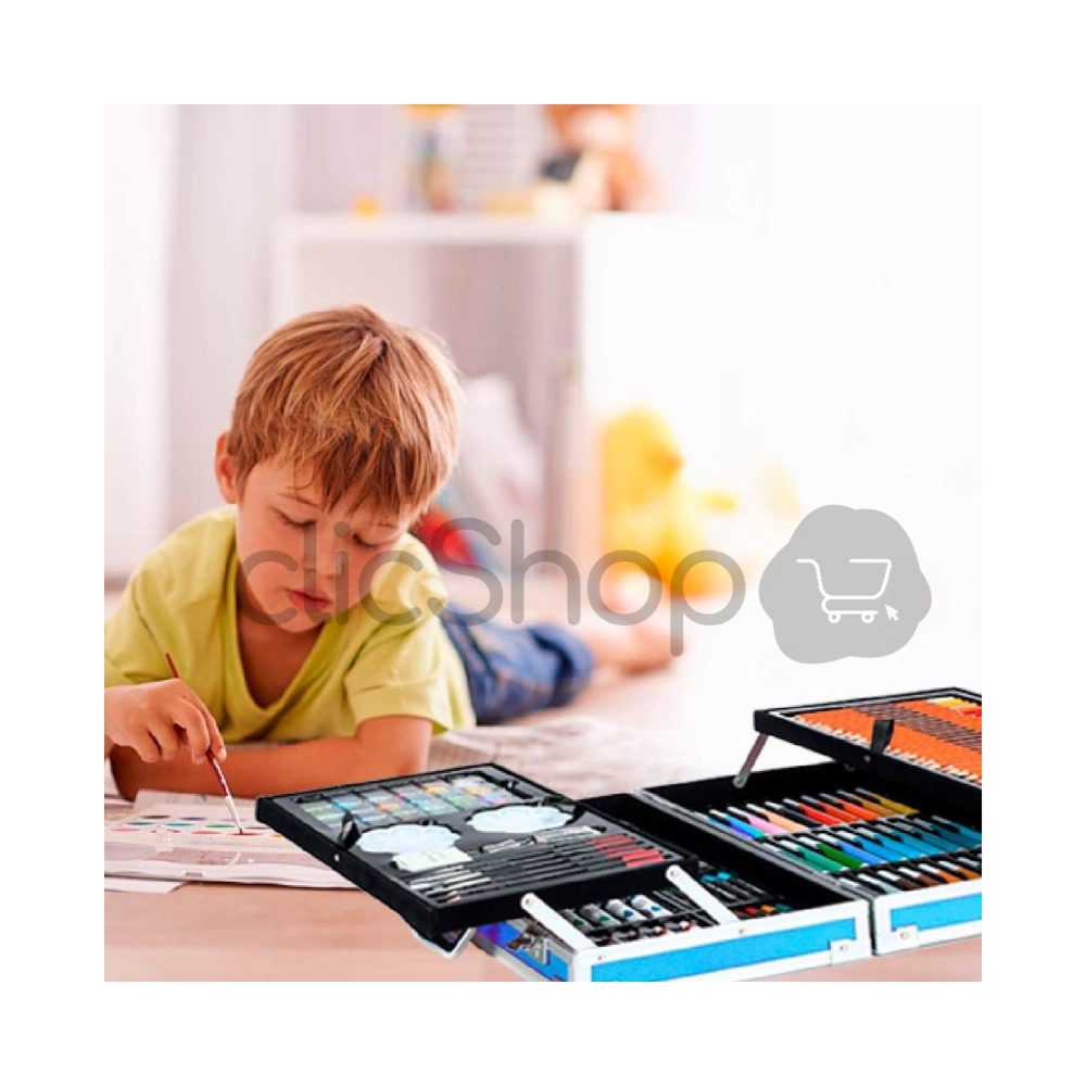 Kit Colores 145 Piezas En Maleta Doble Piso+croquera Dibujo
