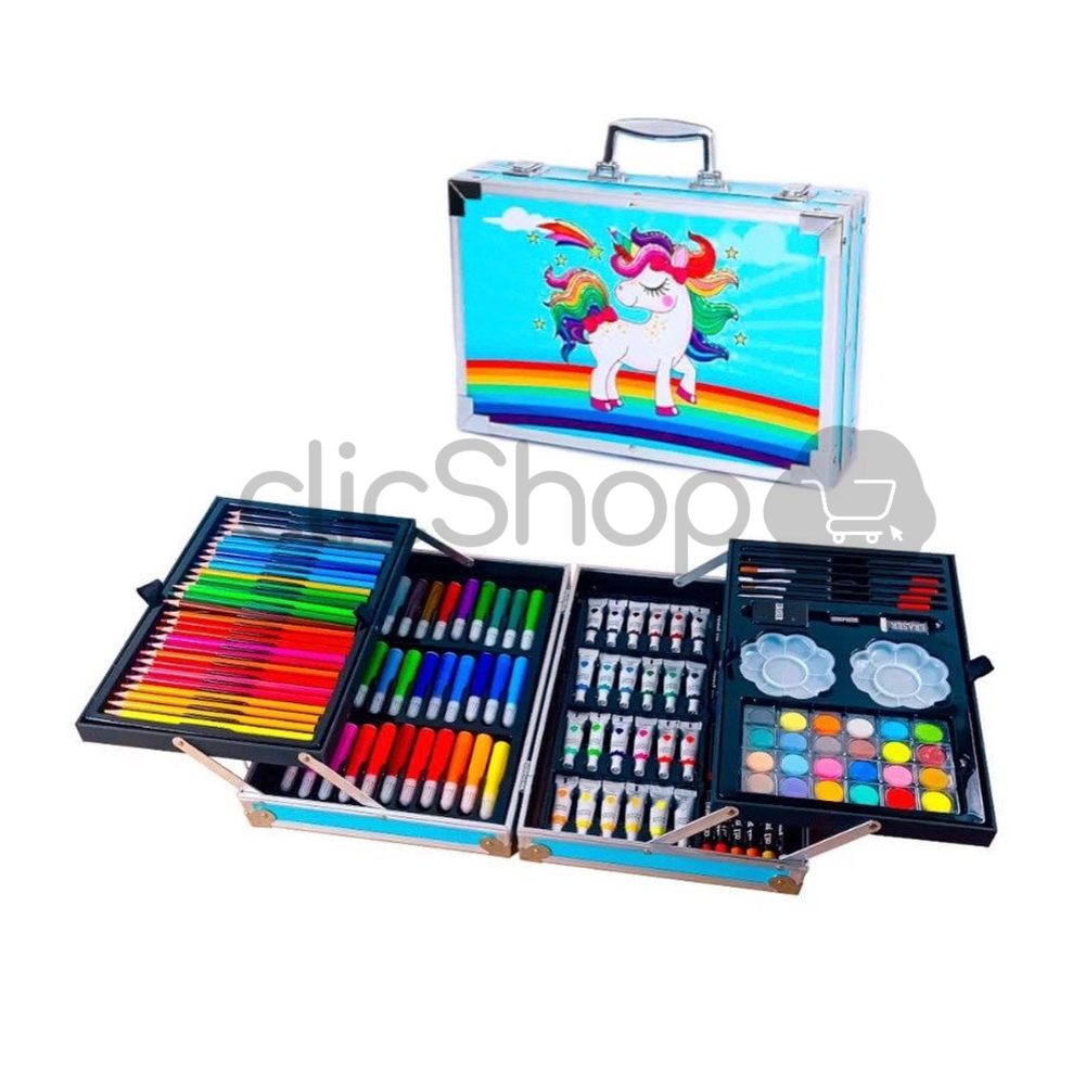 Kit Colores 145 Piezas En Maleta Doble Piso+croquera Dibujo
