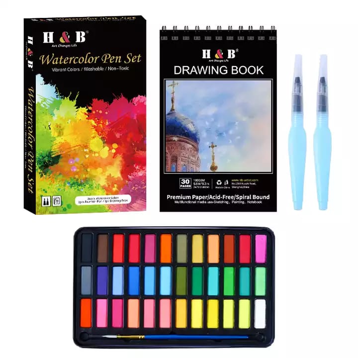 Set 36 Acuarelas + Rotuladores + Cuaderno