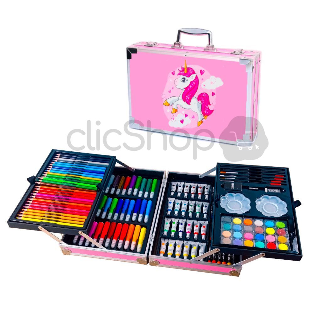 Kit Colores 145 Piezas En Maleta Doble Piso+croquera Dibujo